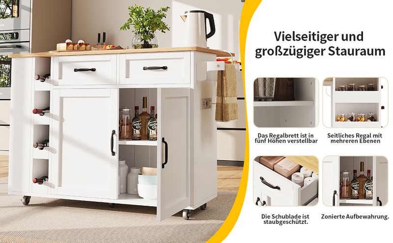 Kücheninsel Mit Steckdosenleiste, Weinregal, Holzmaserung, Weiß_voghion.com