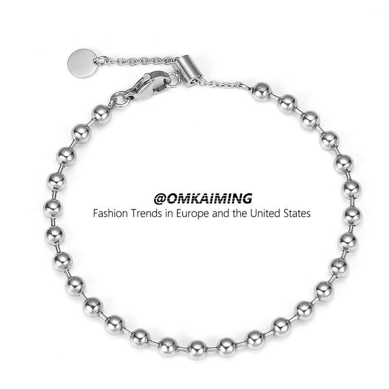 Cuban Niche Minimalist Chain Titanium Smooth Round Bead Bracelet High-end Stainless Steel Jewelry_voghion.com