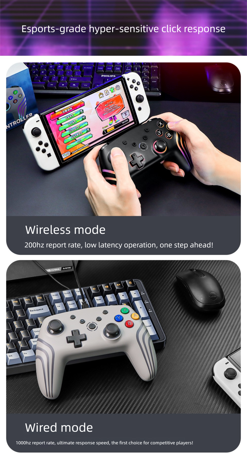 Neues Produkt NS PRO Game SWITCH Bluetooth Wireless Controller mit sechsachsiger Bewegungserkennung, Vibration, RGB-bunten Lichtern_voghion.com