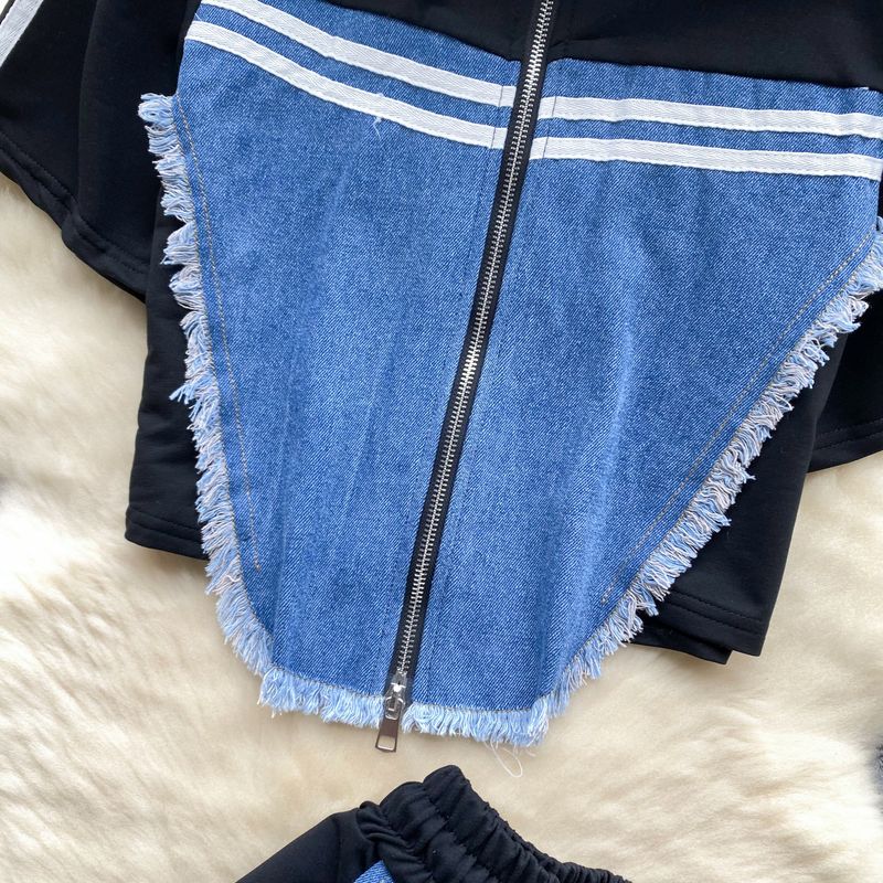 Women's Clothing denim patchwork distressed suit_voghion.com