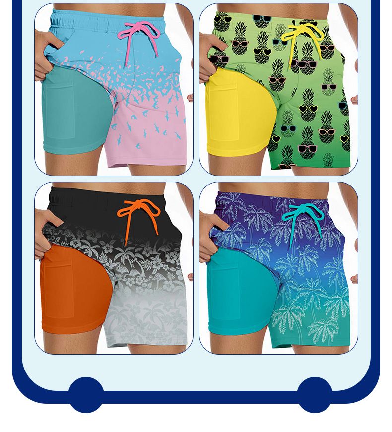 Pantaloni da spiaggia sottili ad asciugatura rapida da uomo, con gradiente, da uomo, di alta qualità, da usare in acqua, a quattro punti, a doppio strato_voghion.com