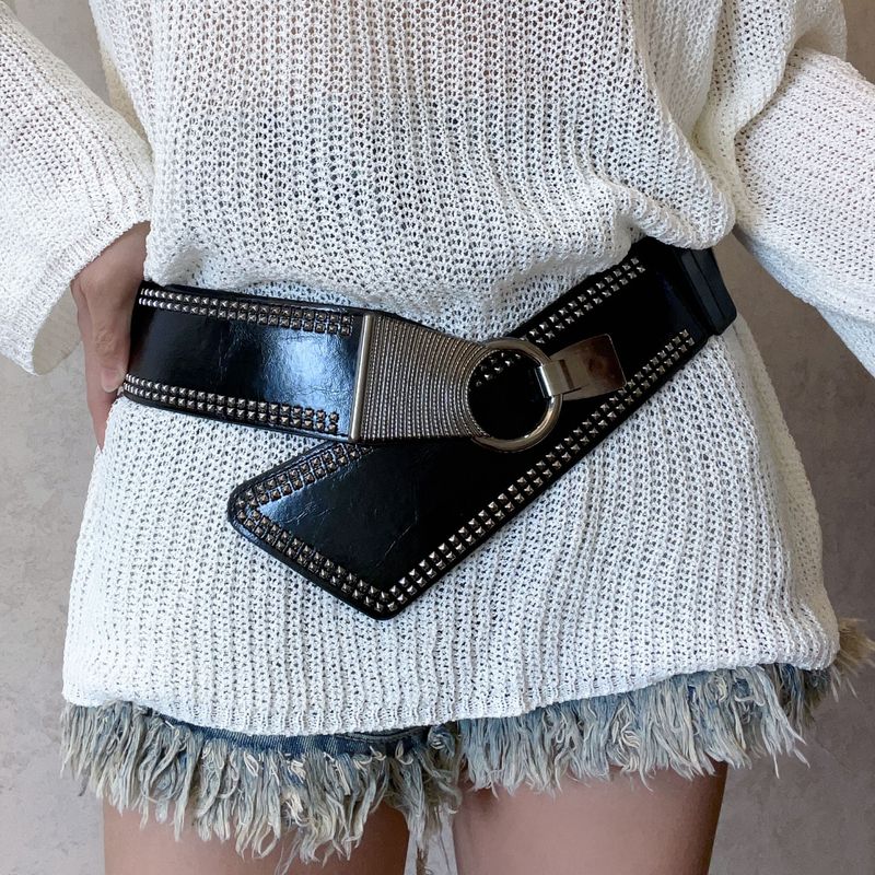 Taillenmieder mit Nieten, modisch, elastisch, dekorativ, breiter Gürtel, Damen-Accessoire für Trenchcoat, Mantel, Pullover_voghion.com