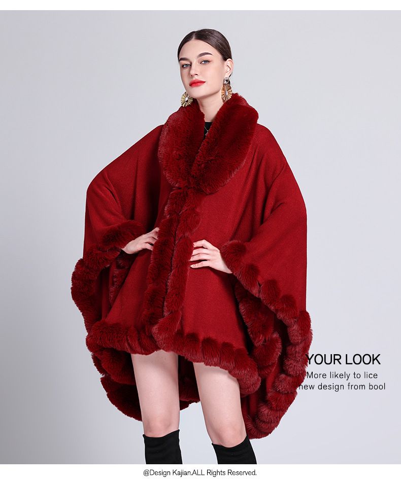Eleganter Damen-Cape-Mantel mit Kunstpelzkragen – Übergroßer Strickjackenschal für Winter, Frühling und Herbst_voghion.com