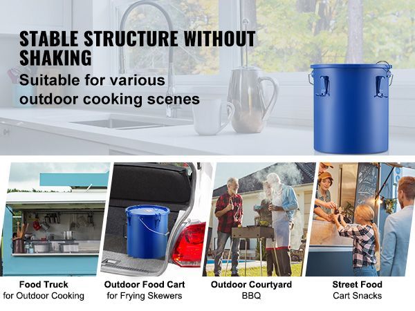 VEVOR Fryer Grease Bucket, 6 Gal Oil Disposal Caddy Carbon Steel Fryer Oil Bucket With Rust-Proof Coating, Oil Transport Container With Lid, Lock Clips, Filter Bag For Hot Cooking Oil Filtering, Blue_voghion.com