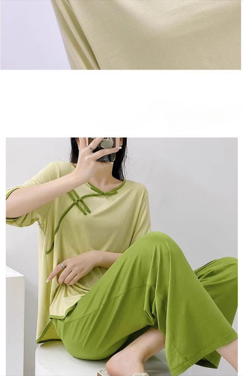 Pigiama da donna estivo, stile nazionale, sottile, semplice, con maniche a cinque quarti, vestibilità comoda, taglie forti, per donne grasse, 2-150 kg_voghion.com