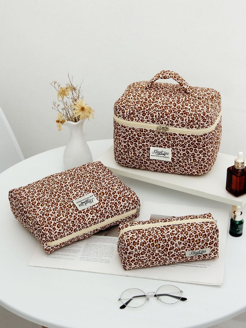 Luggage Leopard Cotton Large Capacity Cosmetic Bag Storage Washing Bag Ins Handbag Liner Leopard_voghion.com