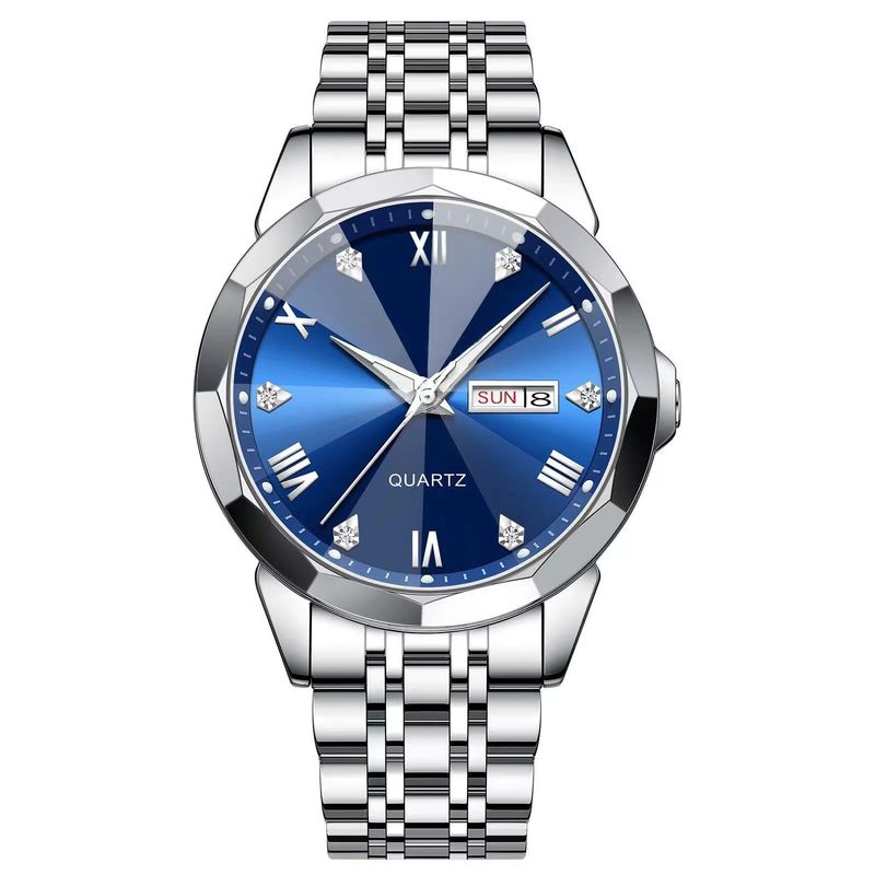 Nuovo orologio da uomo luminoso di alta qualità al quarzo con striscia di acciaio e doppio calendario multifunzionale di lusso_voghion.com