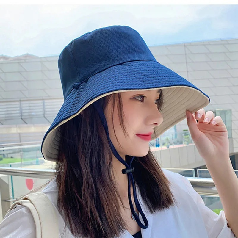 Summer Double-sided Bucket Hats Fashion Big Brim Foldable Solid Sun Hat Women Outdoor Beach Visor Caps Fisherman Cap for_voghion.com