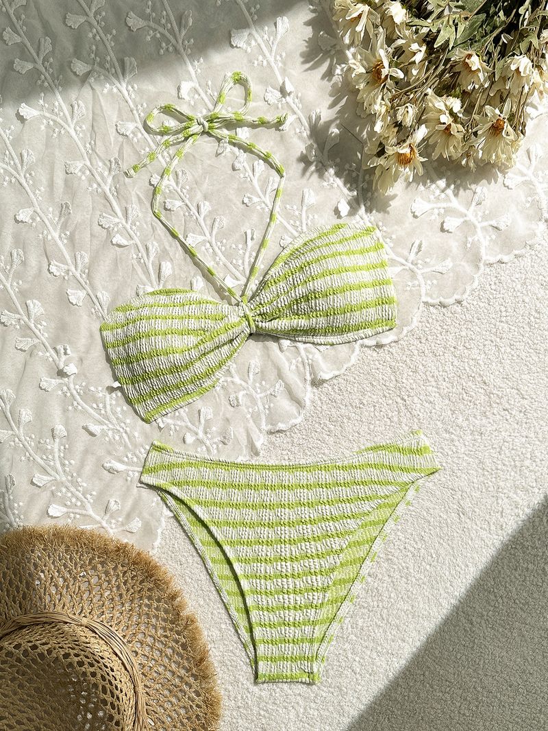 Női ruházat Bikini Hasított Csíkos Nyomtatott Fürdőruha Női Szexi Strandnyaralás Fürdőruha Spot_voghion.com