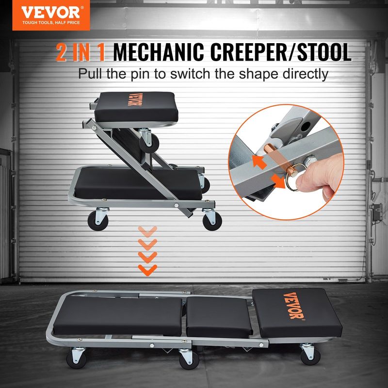 VEVOR 2 in 1 Z Creeper Seat Rolling Chair Auto Mechanics Shop Garage Work Stool_voghion.com