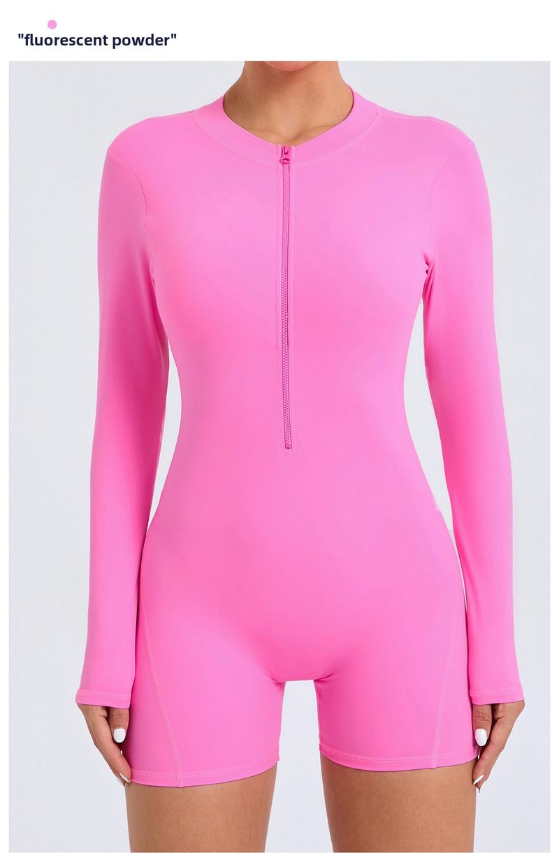 Tuta sportiva da yoga, fitness, fitness, ampia, senza schienale, ad asciugatura rapida, stile europeo e americano, con mezza zip, taglio a pesca sui fianchi_voghion.com