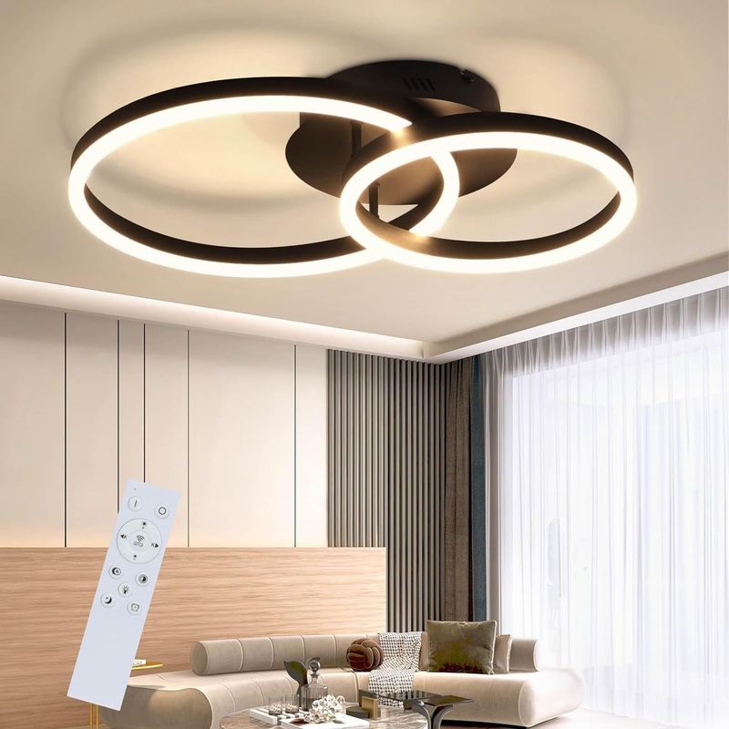 Glitzerlife LED Deckenlampe Dimmbar Deckenleuchte -Schwarz Wohnzimmerlampe Moderne Schlafzimmerlampe 46W 2-Ringen Für Arbeitszimmer Büro Hotel Restaurant Esszimmer_voghion.com