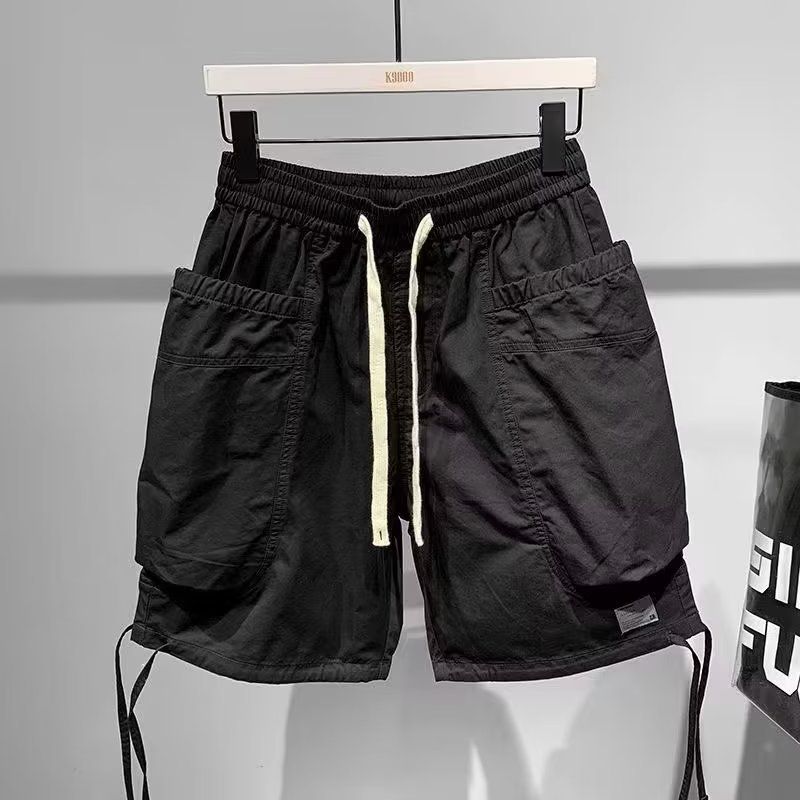 Men's Clothing Factory direct sales new Hong Kong style fashion shorts summer large size large pocket drawstring overalls washed casual shorts_voghion.com