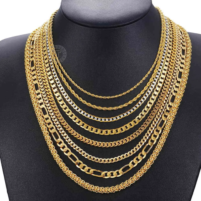 For Men Women Wheat Figaro Rope Cuban Link Chain Gold Filled Stainless Steel Necklaces Male Jewelry Gift Whole2169_voghion.com