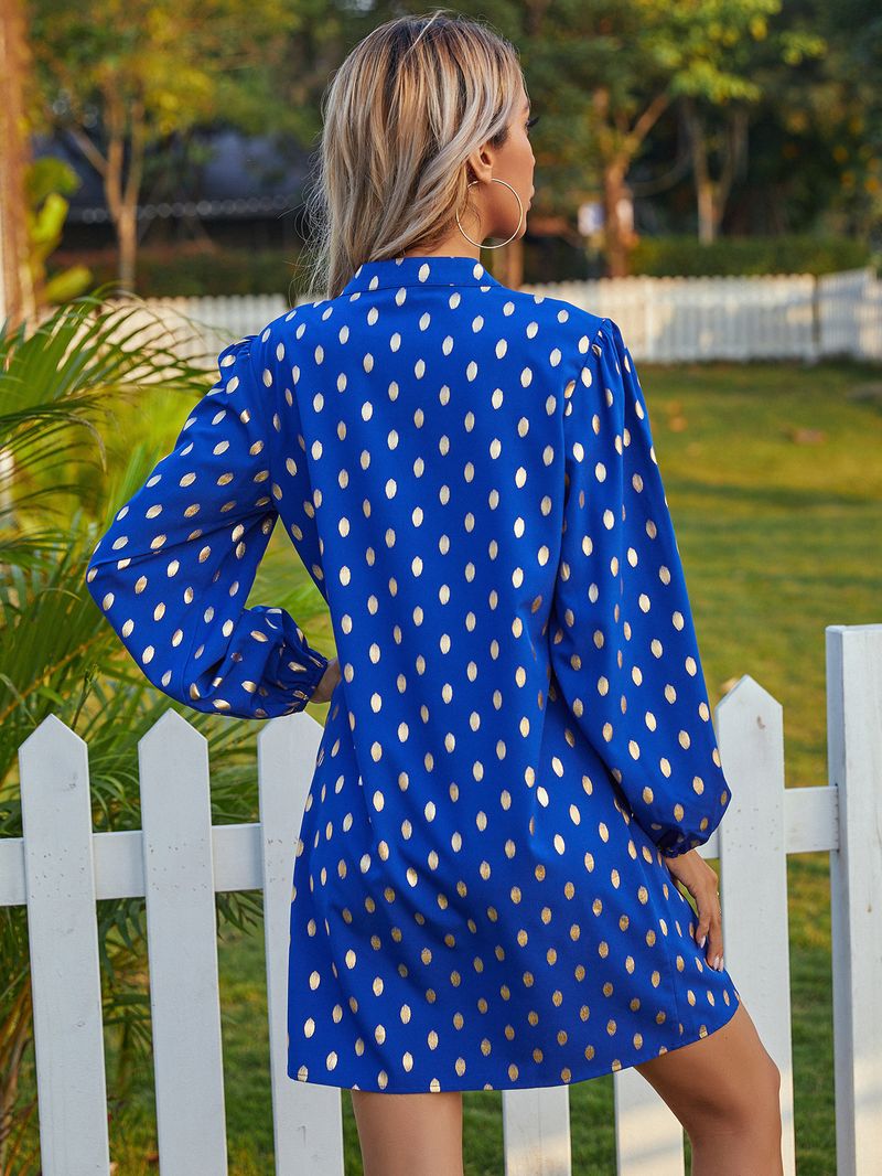 Roupas femininas INS elegante temperamento com decote em V vestido de bolinhas_voghion.com