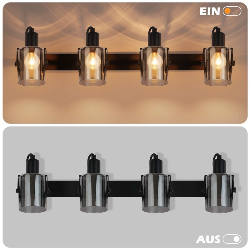 Glitzerlife Deckenstrahler Vintage Deckenlampe 3 Flammig - Retro Rauchgrau Glas Deckenbeleuchtung E14 Fassung Schwarz Deckenspot Für Küche Schlafzimmer Flur_voghion.com