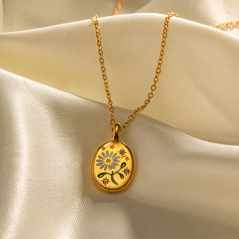 Collana con ciondolo talismano a forma di margherita selvatica in stile Instagram, smaltata e colorata, con accessori di design di nicchia e resistenti allo sbiadimento_voghion.com