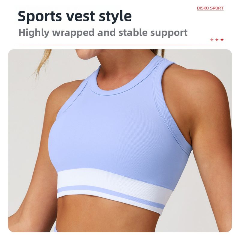 Zechuang Seamless Yoga Color-Block Tight-Fitting Racerback Bra Fitness Running Sports Vest 5062_voghion.com