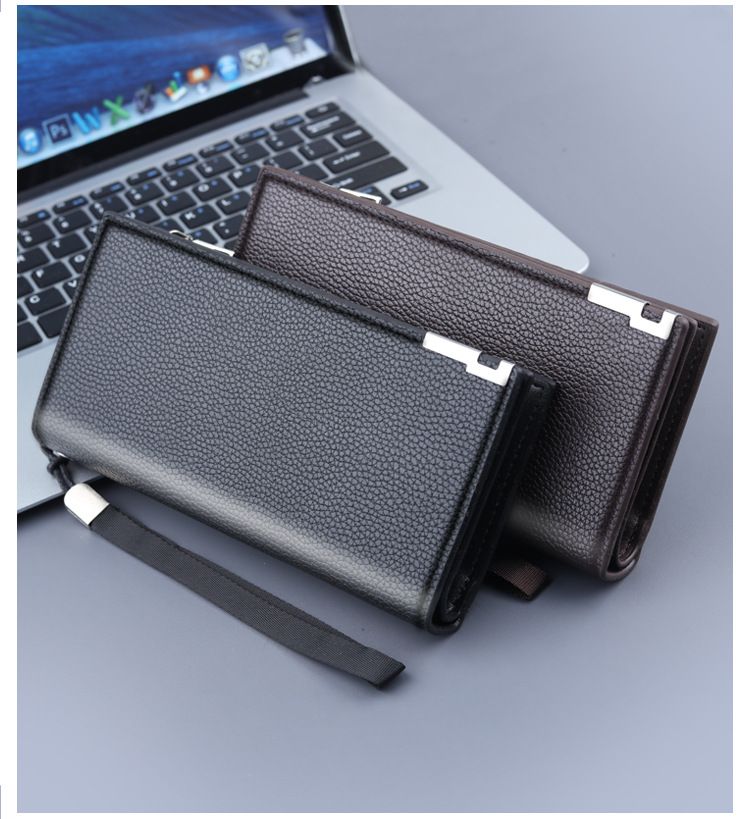 Bolsa de mão, nova bolsa masculina clássica com zíper para celular, carteira longa para negócios de grande capacidade, bolsa casual masculina simples._voghion.com