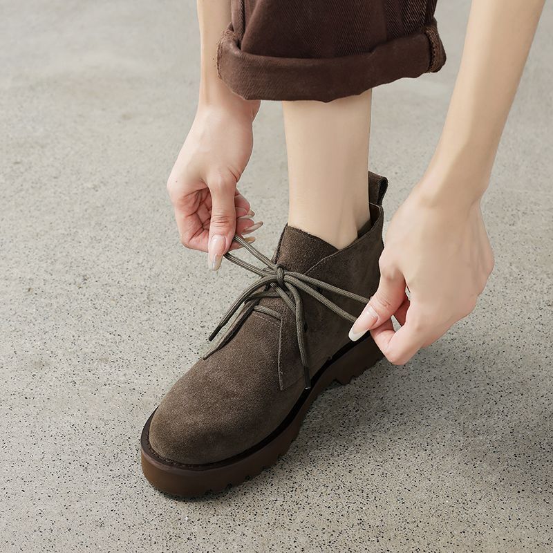 2025 New Lace-up Short For Women Spring And Autumn Single Heel Loafers Thick Sole Ankle British Style Martin Boots_voghion.com