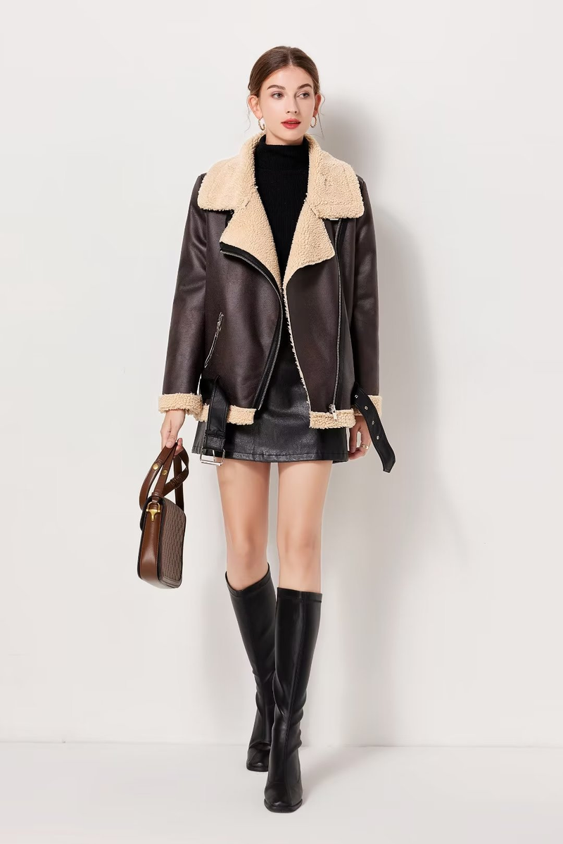 Damska kurtka typu all-in-one z futerkiem motocyklowym w 6 kolorach, w stylu ulicznym_voghion.com