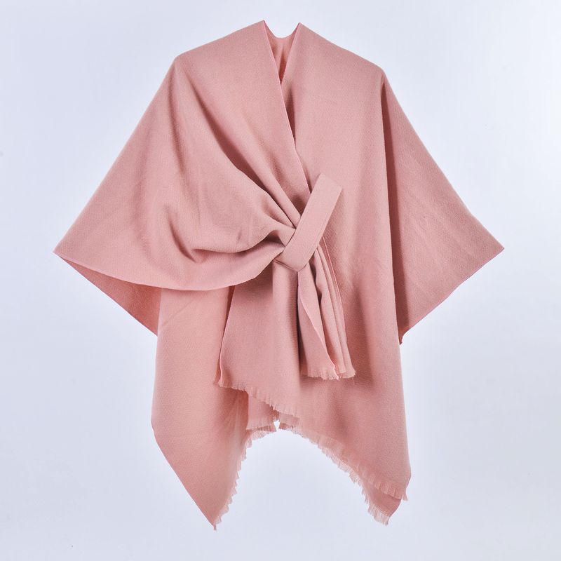 TIANXI Châle élégant pour femme, doux, ouvert sur le devant, poncho, cape pour automne et hiver, couleur unie, écharpe à pompons, châles, cape Bufanda XB0006_voghion.com