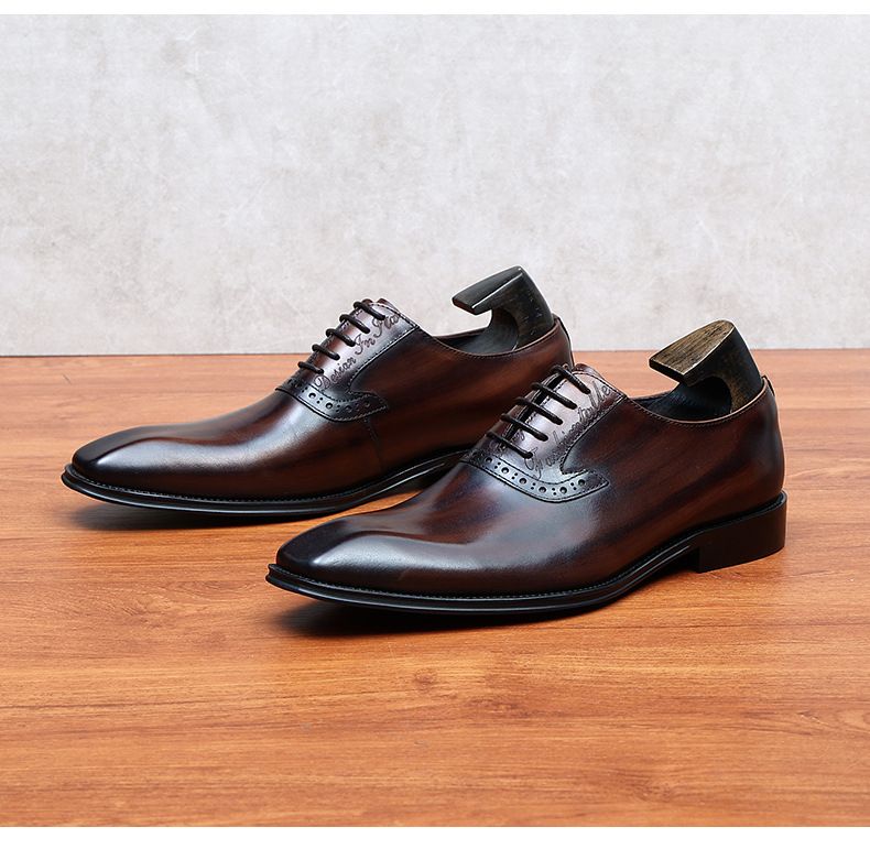 Skórzane buty męskie pierwsza warstwa skóry bydlęcej biznesowe formalne skórzane Brock rzeźbione brytyjskie zabytkowe buty ślubne garniturowe_voghion.com