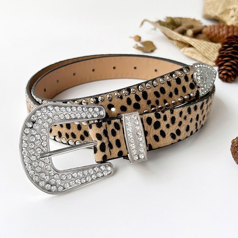 Fashion Rivet Rhinestone Gothic Subculture Leopard Print Jeans Shiny Hot Girl Belt Y2K Punk Decoration_voghion.com
