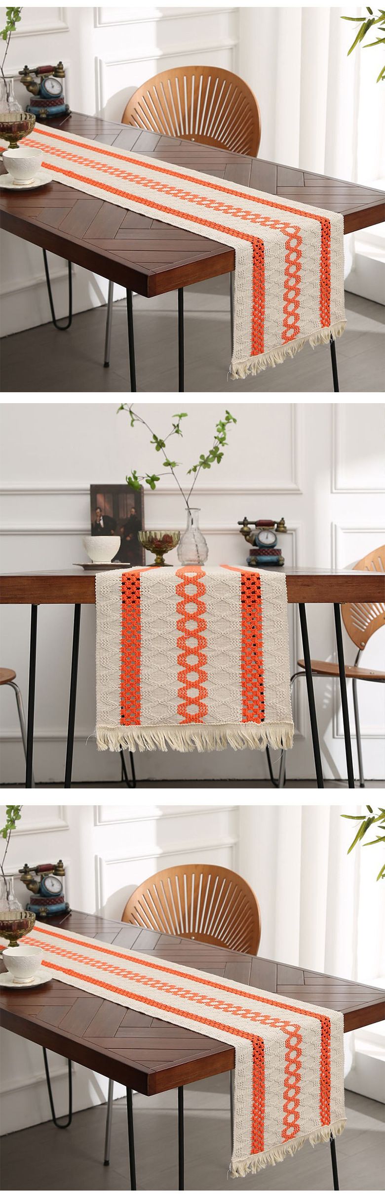 Cotton And Linen Table Runner Stitching Woven Tassel Ethnic Style Table Mat Festival Decoration Knitted Hollow Cover Cloth Light Luxury High End_voghion.com