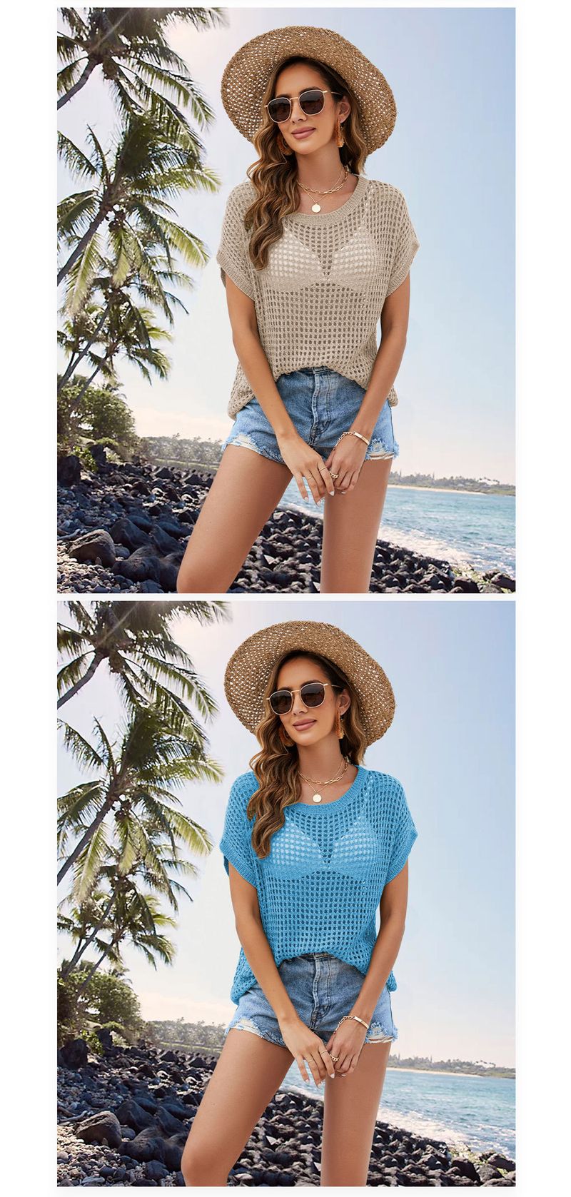 Top lavorato a mano all'uncinetto con maniche a pipistrello - Copricostume leggero in pizzo per donna, camicetta ampia in stile boho chic, maglietta casual estiva_voghion.com