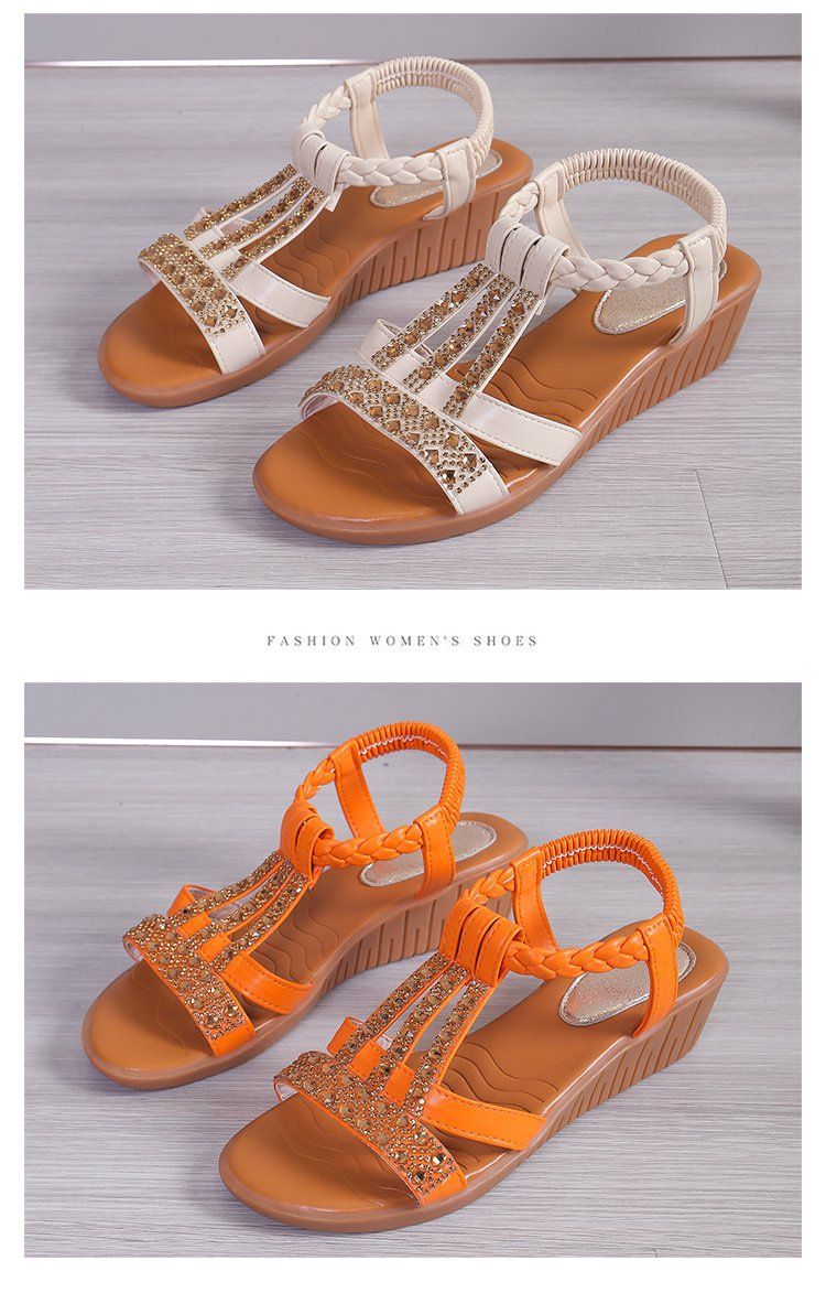 Chaussures pour femmes, mode d'été, bouche de poisson, ensemble pied, talon compensé, mode loisirs, grande taille, sandales bohèmes à strass_voghion.com