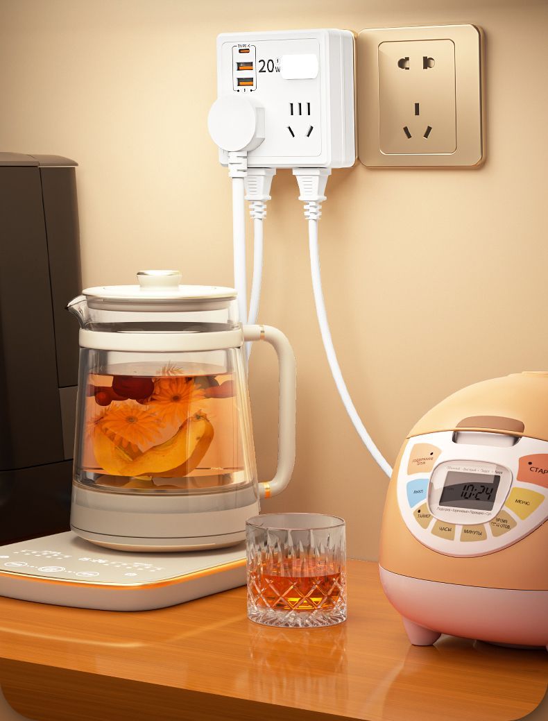 Multifunctional Multi-hole 86 Socket Household Dormitory Converter With Switch USB Power Strip 20W Fast Charging Night_voghion.com