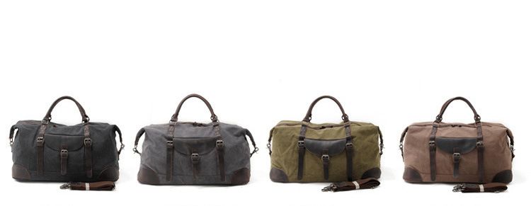 Large Capacity Canvas Tote Bag, Men's Leather Travel Bag, Casual Simple_voghion.com