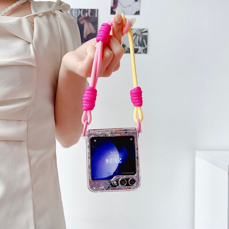For Samsung Galaxy Z Flip 3 4 5 6 5G Crystal Shell Colorful Chain Wrist Phone Case Cover_voghion.com