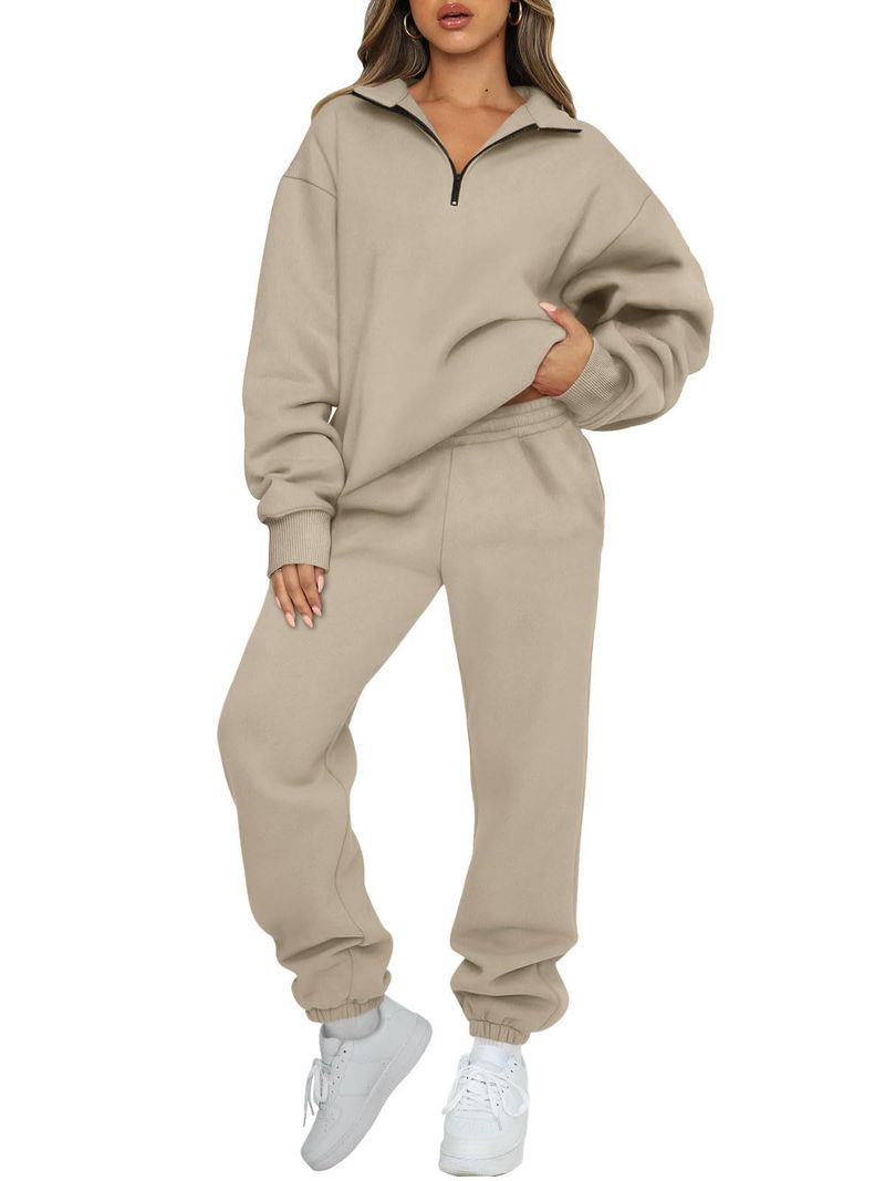 2023 New Women's Solid Color Pocketless Sweater Pants Sweatshirt Set_voghion.com