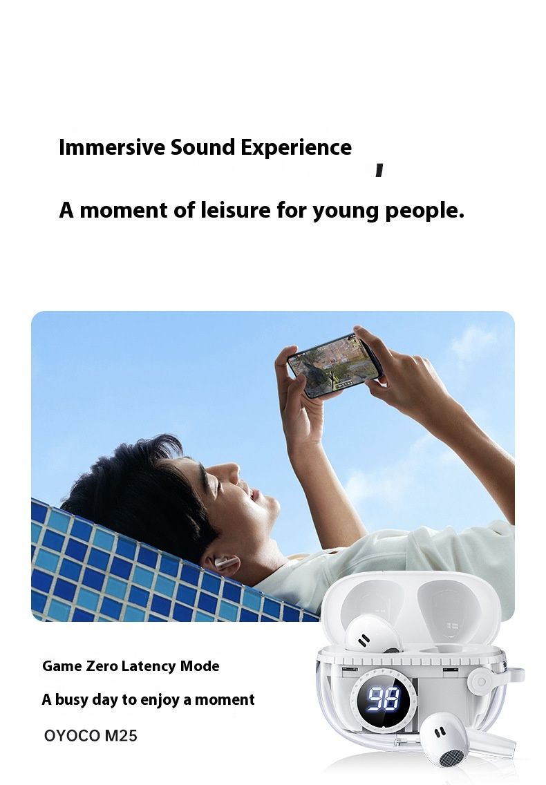Nouveau M25 Bluetooth sans fil avec haute qualité sonore, non intra-auriculaire, réduction du bruit sportif semi-transparent, Huaqiangbei_voghion.com