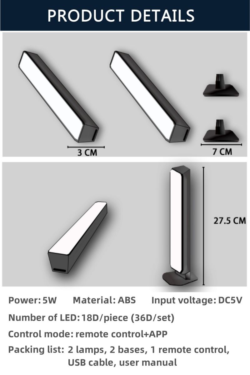 Lampada da scrivania con telecomando, per computer, per atmosfera da gioco RGB intelligente, con telecomando, per auto, musica e ritmo._voghion.com