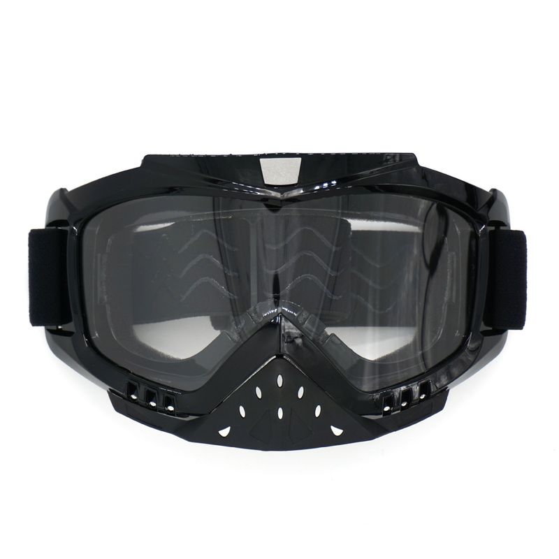 Occhiali da moto, casco, occhiali da sci antivento, montatura nera lucida, elastico spesso antiscivolo_voghion.com