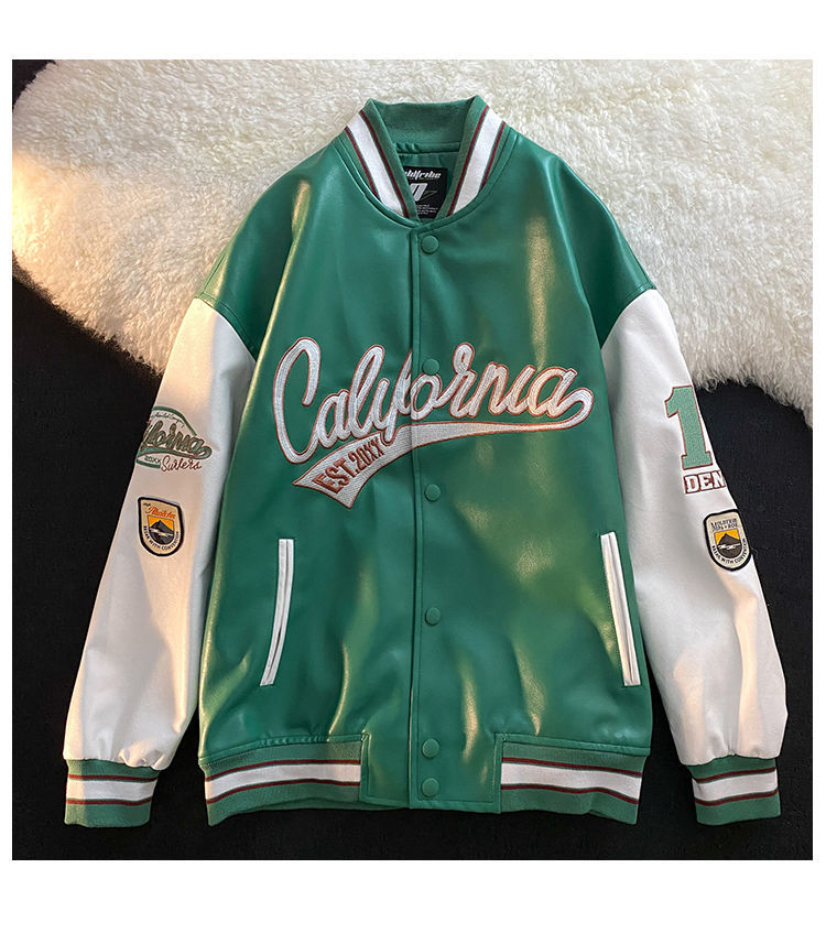Retro črka vezenje jakna ženske Y2K pomlad ulica hip-hop baseball uniforma par priložnostna bomber jakna usnje_voghion.com