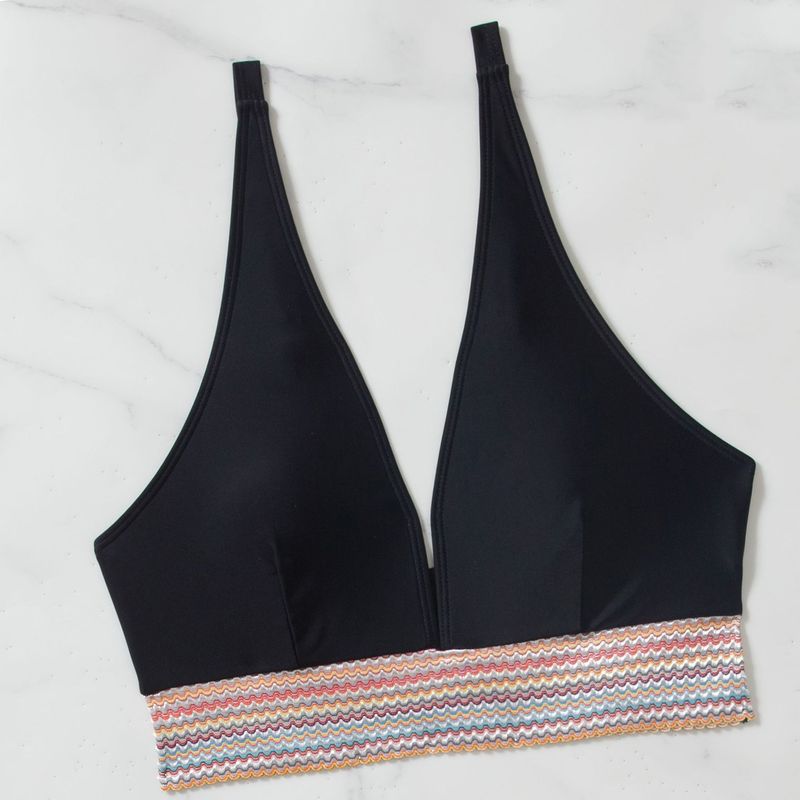 Women's Bikini High-waisted Split Color Matching Set Tether Pull Up Swimsuit_voghion.com