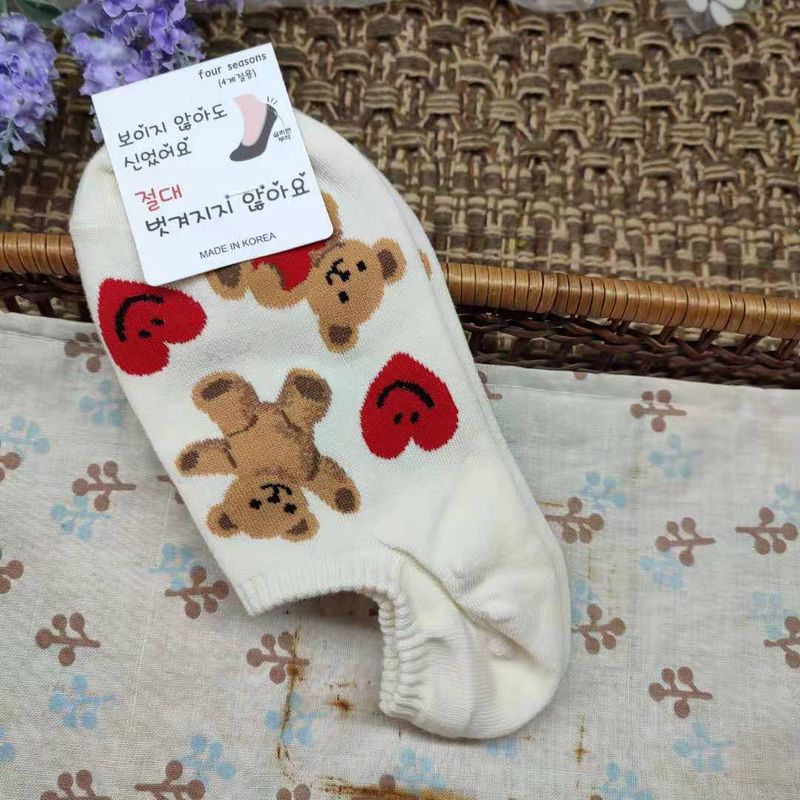 0 calzini invisibili primavera amore orso bocca bassa calzini da donna cinturino tallone silicone Dongdaemun Corea del Sud calzini all'ingrosso Shandong_voghion.com