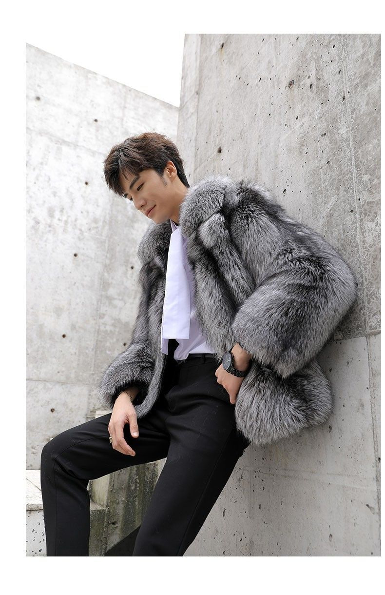 Men's clothing Autumn-winter fur men's coat Fashion casual silver fox fur coat thickened to keep warm_voghion.com