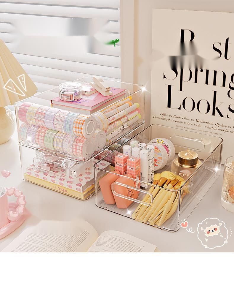 Desktop Storage Cosmetics Organizing Basket Dormitory Snacks Small Sundries Plastic Rectangular Acrylic Transparent Box_voghion.com