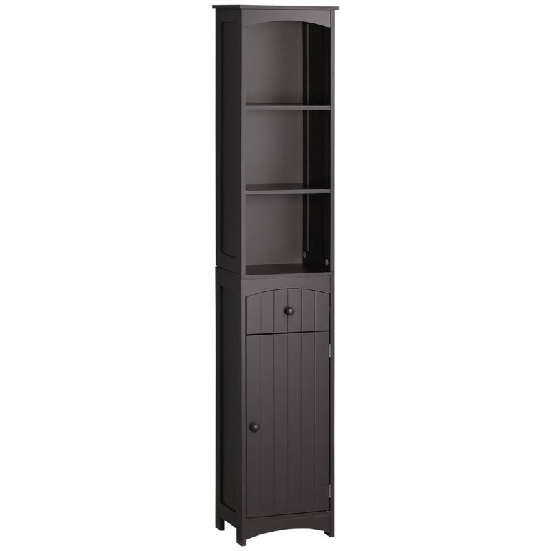 HOMCOM Bathroom Organization Haven: Brown Freestanding Tall Linen Tower With 3 Shelves & Drawer_voghion.com