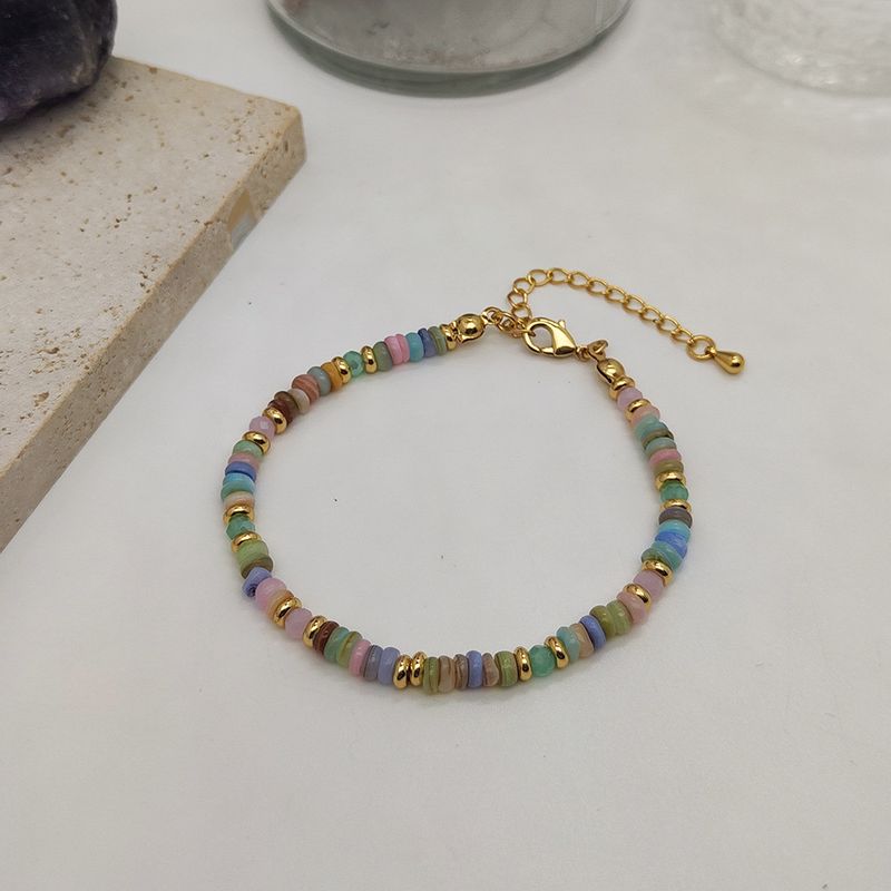 Pulseira feminina de contas de concha natural multicolorida, feita à mão, vintage, estilo boho, empilhável, para mulheres_voghion.com