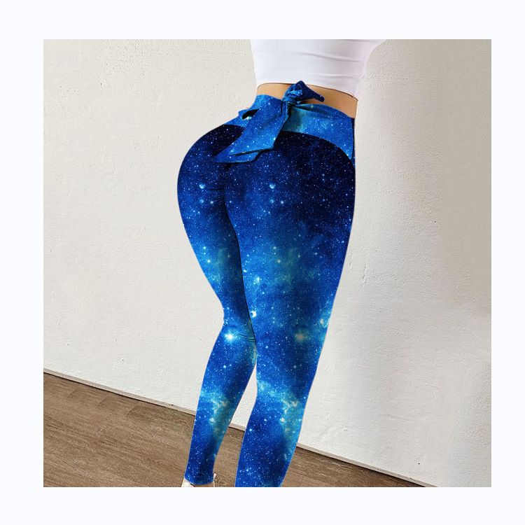 Pantaloni da yoga da yoga da donna con stampa multicolore antirughe sull'anca, dimagranti a vita alta, con fiocco elasticizzato_voghion.com