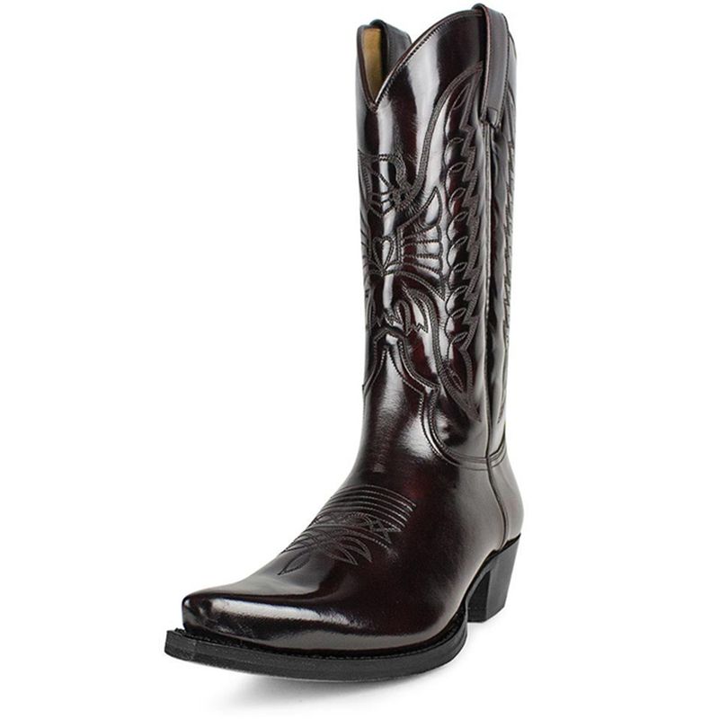 Kowbojskie buty męskie buty ze szpiczastym noskiem vintage kwadratowy nosek gruby obcas blokowy szpiczaste do połowy łydki skórzane buty kowbojskie_voghion.com
