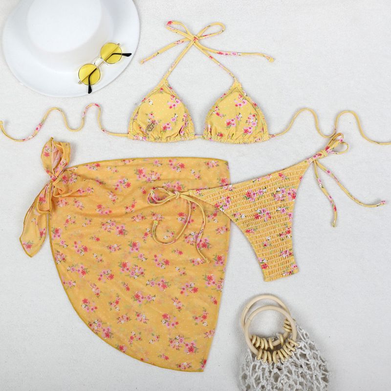 Vêtements pour femmes Jupe en gaze Fendue Bikini de Vacances Maillot de Bain Sexy Imprimé Bikini Ensemble Trois Pièces_voghion.com