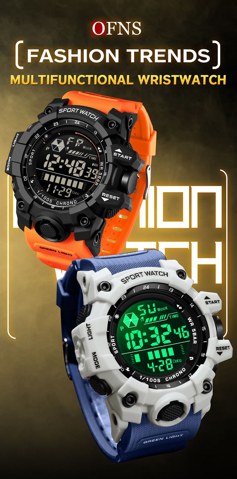 Orologio digitale impermeabile da uomo e da donna con retroilluminazione a LED, sveglia, cronometro, datario, orologio sportivo leggero per l'uso quotidiano_voghion.com