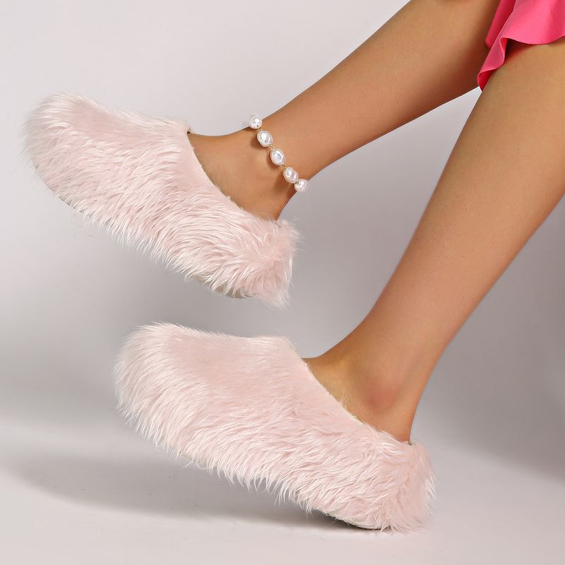 Chaussons mules en fausse fourrure avec semelle plateforme – Chaussures unisexes confortables pour l'intérieur et l'extérieur, antidérapantes et confortables, tendance années 2000_voghion.com